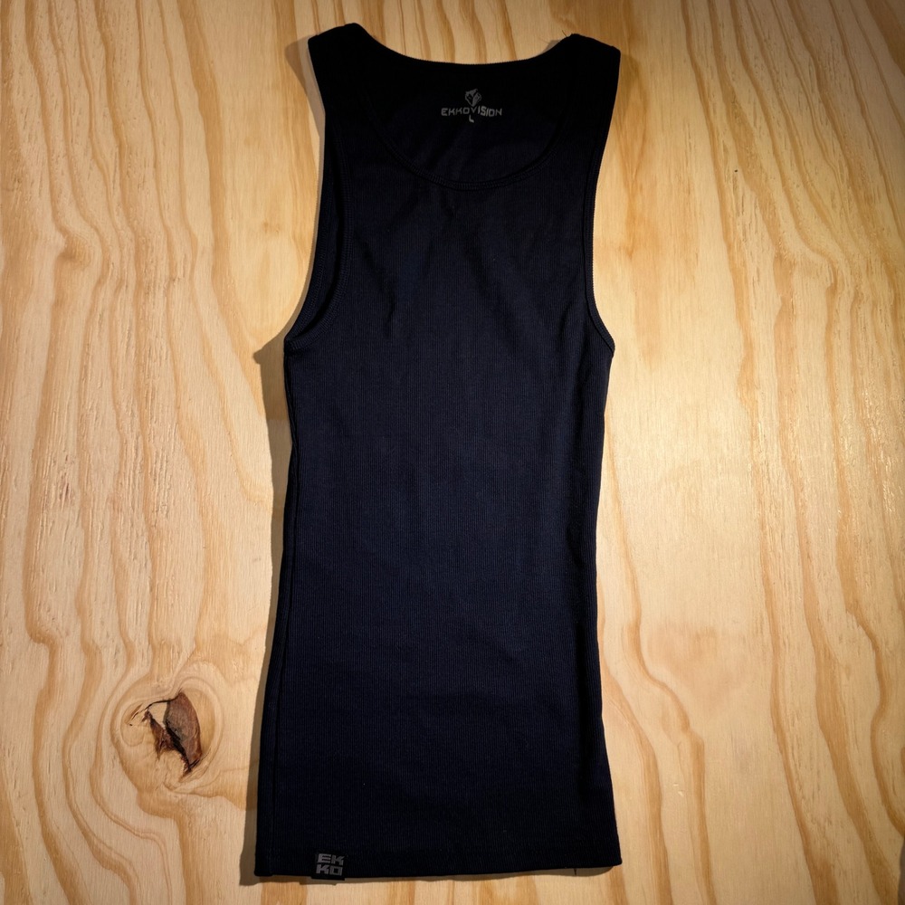 Ekkovision Men's Ribbed Athletic Tank Top Black Size Large Gym Fitness Shirt